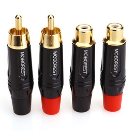 MOBOREST RCA Male, Female Plug Adapter Audio Phono Gold Plated Solder 24K Gold Speaker Plugs RCA Jack Cable Connector Adapter(RCA Female*2P+Male*2P)