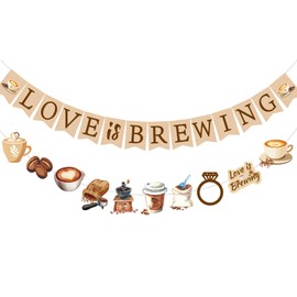 Hokinaa Love Is Brewing Decorations - 2 Pcs Coffee Bridal Shower Party Banner Garland Set, Brown Cafe Bar Paper Sign Supplies Decor for Bride to Be Bachelorette Engagement Indoor Outdoor Home Garden