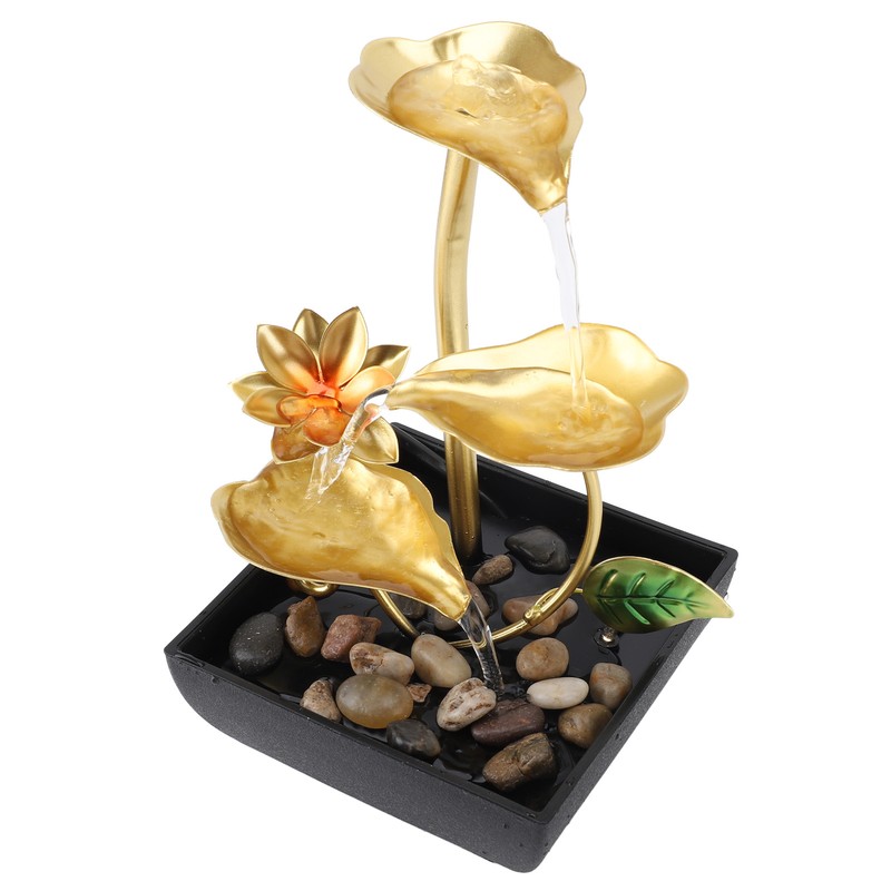 Tabletop Waterfall Fountain 3 Tier Lotus Leaf LED Light Circulating