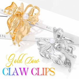 BARTOSI Metal Hair Claw Clips Gold Bow Hair Clips Medium Hair Jaw Clamps Fashion Hair Accessories for Women and Girls (Pack of 2)