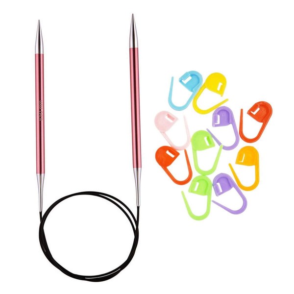 Knitter's Pride Zing Knitting Needles Circular 16 inch Size US 10.5 (6.5mm) Bundle with 10 Artsiga Crafts Stitch Markers 140074