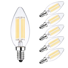 Sunaiony E14 Light Bulbs LED Warm White 2700K 60W Dimmable European Base Chandelier Light Bulbs, E14 Bulb 6W LED Candle Bulb, 6 Pack