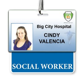 5 Pack - SOCIAL WORKER Badge Buddy - Horizontal - Heavy Duty Spill Proof & Tear Resistant Cards - Double Sided- Quick Role Identifier ID Buddies for Social Workers, MSW, BSW - USA Printed (Blue)