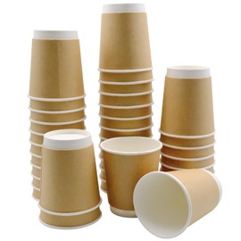 AMJKEJI 50 Paper Cups Coffee Cups 8oz Disposable Kraft Paper Cups for Hot and Cold Drinks, Coffee, Cappuccino, Tea, Ice Cream - 236ml