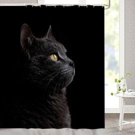 Albodanl Funny Black Cat Shower Curtain 72 x 72 inches, Cute Animal Lovely Kitten Pet Lovers Black Cat Shower Curtain for Bathroom Decor with 12Hooks Waterproof Washable