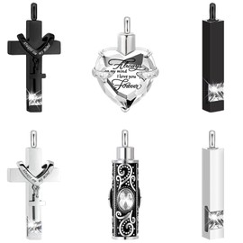 Fumete 6 Pcs Ashes Necklace Urn Jewelry for Human Ashes Memorial - Men & Women Pendant(White)