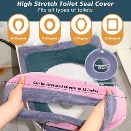 Reginary 16 Pcs Thicker Toilet Seat Cover Pads Bathroom Soft Toilet Seat Warmer Stretchable Washable Fiber Cloth Bathroom Cushion Cover, Easy Installation (Classic Color)