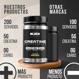 Creatina Monohidratada Black Supplements 1kg 200 Servicios Mango