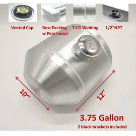 JSD AUTO PARTS Fuel Tank 10"x12" Outlet 1/2" NPT Capacity 3.75 Gallons Aluminum Center fill gas tank