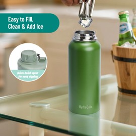 HydroQuin 32oz Water Bottle with Comfort Grip Handle, Gym Water Bottle, Insulated Steel Water Bottle with Wide Mouth, No Straw