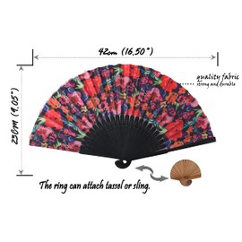 Salutto Hand Fan with Beautiful Fabric Printed Black Flower