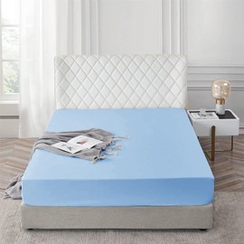 AR Ware King Size Bedding Fitted Sheets 100% Egyptian Cotton 300 TC, Breathable Extra Deep Fitted King Size Sheet, Hotel Quality 30 Cm (Light Blue)