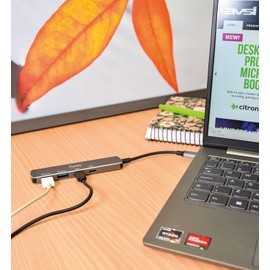 AV:Link | Ultra Slim USB Hub with Super 5 Gbps Data Transfer Speeds for All Four ports | USB 3.2 | Convert One USB-C Port into Four Simple Plug & Play