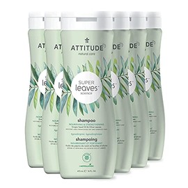 ATTITUDE Hair Shampoo, EWG Verified, Plant- and Mineral-Based Ingredients, Vegan and Cruelty-free Beauty and Personal Care Products, Nourishing, Grapeseed Oil and Olive Leaves, 16 Fl Oz (Pack of 6)