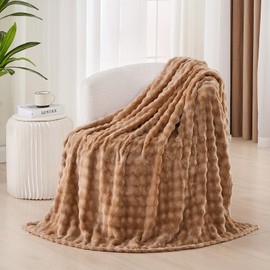 3D Textured Bubble Plush Blanket | Soft Comfortable Warm Fleece Throw | Fuzzy Cozy Blanket for Couch & Bed | Stylish Home Décor | Rich Brown Twin 60"x80"