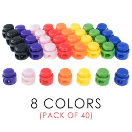 Paracord Planet Single and Double Cord Lock Variety Packs - Choose from 20 or 40 Pack - Variety of Colors (Rainbow - Double Hole Cord Lock - 40 Pack)