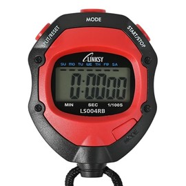 LINKSY LS004RBA 1/100 Second Stopwatch, Split Dial Time, Clock, Alarm, Calendar Function, Red x Black