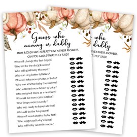 Baby Shower Game Cards, Fall Mommy Or Daddy Game Kit, Gender Reveal Party Supplies Favors, Pumpkins Baby Shower Activity Decorations, Baby Shower Gifts, 25 Game Cards Included -04