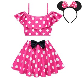 Dressy Daisy Polka Dots Tankini Dress Two Piece Swimsuit Swimwear Swimming Bathing Suit with Skirt & Headband for Toddler Girls Size 5T, Hot Pink