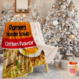 Ramen Noodle Blanket for Boys and Girls, Ramen Gifts Christmas Throw Blanket 50x40 Inches, Funny Food Flannel Fleece Throw Blanket for Birthday Room Decor Bed Couch Sofa