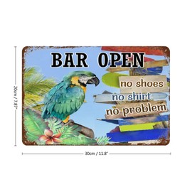 Metal Signs Outdoor Bar Open No Shoes No Shirt No Problem Gifts Posters Tropical Flamingo Hawaiian Aloha' Custom Metal Plaque for Men Lounge Porch Wall Decor 8"x12"