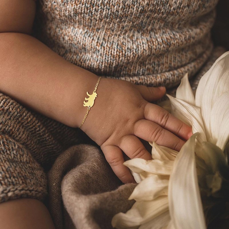 Rockyu Allure Kids Bracelet, Cute Animal Design, Gold, Bear Stainless
