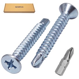 SKIR'CO (250 pcs) DIN 7504 P Zinc Plated Steel 4.2 x 32 mm Self-Drilling Screws For Metal, Sheet Metal Screw, Countersunk Head