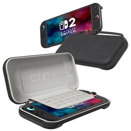 OZZYA Slim Carrying Case for Switch 2 Console – Minimalist Travel Hard Shell with Game Card Slots, Soft Velvet Lining, No Mesh, Recessed Joystick Zones, Lightweight Protective Design, Black