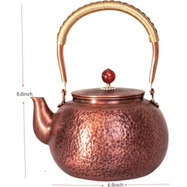 Copper Tea Kettle, 1.6 Quart Stovetop - Handmade Hammered Pot with Coating-Free & Rust Resistant Design for Traditional Stovetop Use