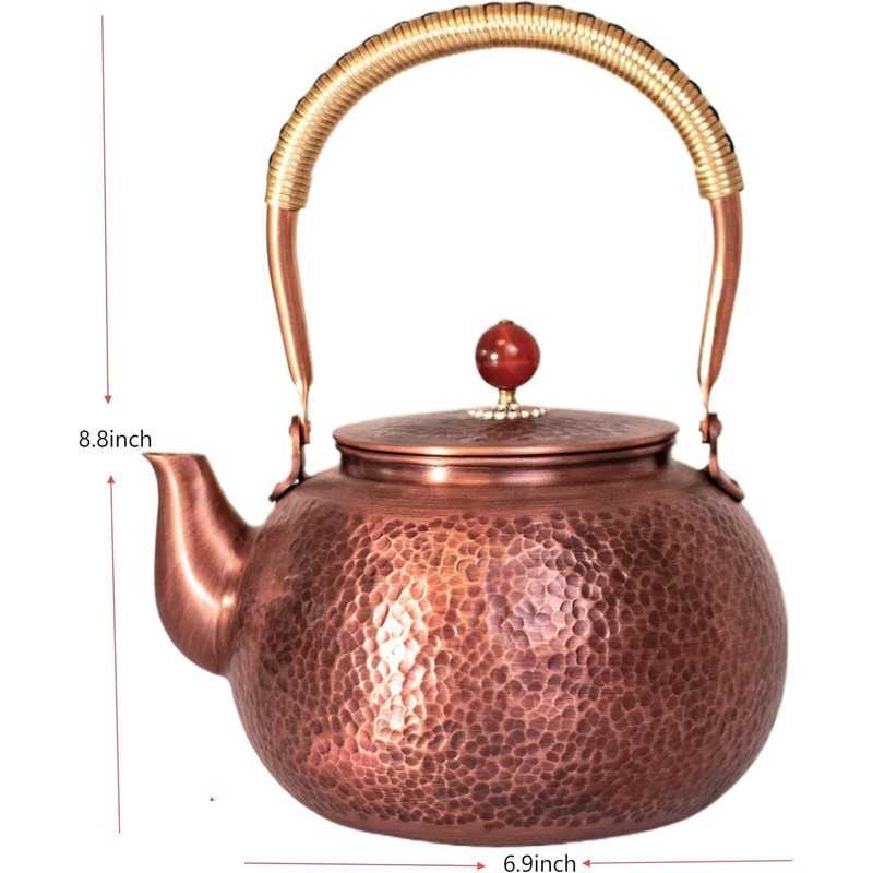 Copper Tea Kettle, 1.6 Quart Stovetop - Handmade Hammered Pot
