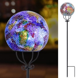 VCUTEKA Solar Outdoor Lights Garden Decor Mosaic Solar Garden Lights Waterproof Glass Ball LED Pathway Stake Light for Landscape Lawn Patio Yard Decoration 6 inch, Purple