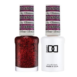 DAISY DND- Juego de esmaltes en gel DND 1 esmalte en gel rojo y 1 esmalte de uñas rojo, 769 Glistening Sky, 0,5 onzas líquidas                        