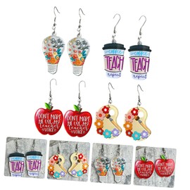 TOVINANNA 4 Pairs Cartoon Teacher Earrings Acrylic Back to School Pendants for Women Stylish present for Teachers Students and Female Friends Lightweight Fashionable