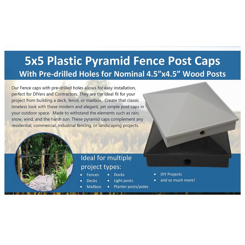 5x5 Nominal (4.5" x4.5") Plastic Pyramid Vinyl Fence Post Cap
