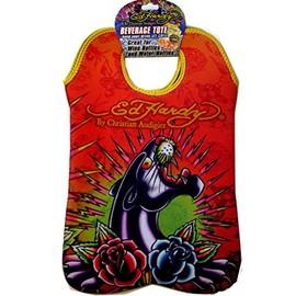 Ed Hardy Designs By Christian Audigier Neoprene 2 Bottle Wine Beverage Tote (Tattoo Black Panther)