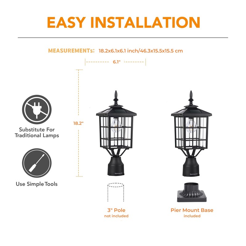 Kemeco ST4224Q-A Solar Post Light Outdoor, Landscape Led Squared Frame