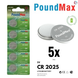 PoundMax CR 2025 Batteries 3v Lithium Button Cell Battery Combo Pack - 5 Count