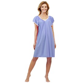 Shadowline Women's Cameo Short Nightgown with Flutter Sleeve, Lilac, Medium