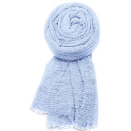 World of Shawls Chic Ladies Cotton Blend Crinkle Distressed Effect Scarf with Fringed Edges (Baby Blue)