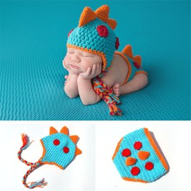 HIPIHOM Newborn Photography Outfit Hand-woven Baby Costume Photo Props Baby Clothes Photography Accessories Dinosaurs