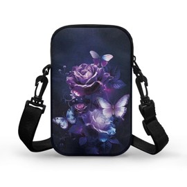 TSOVTHRID Purple Butterfly Rose Flower Crossbody Bag, 2 Layer Small Chest Bag Messenger Shoulder Bags for Kids Girls
