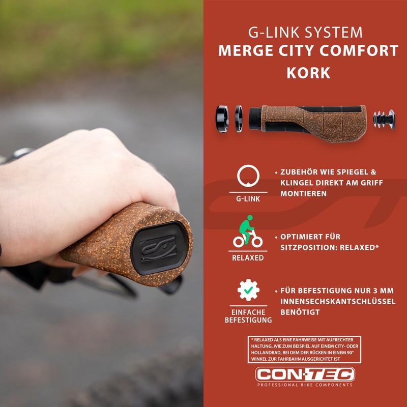 CONTEC Merge City Comfort Cork Bicycle Grip D3 Tri-Component Rubber
