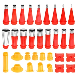 QUARKZMAN 32-Piece Joint Finisher Set, 18 Stainless Steel Joint Applicators, Reusable Crevice Nozzle Tips with 9 Connection Bases, 4 Scrapers and Extension Rod for Bathroom, Kitchen