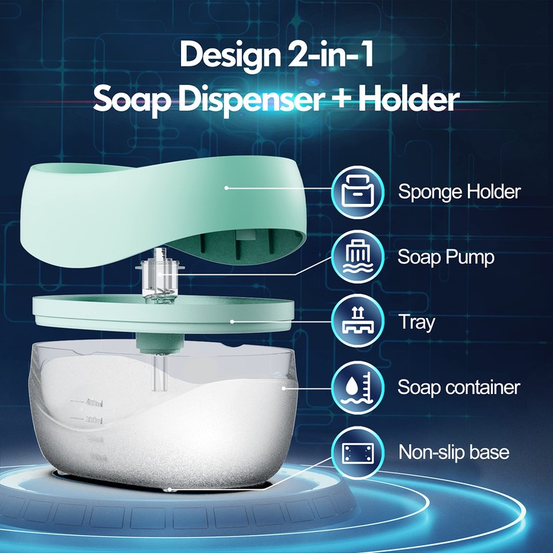 Dish Soap Dispenser with Sponge Holder for Kitchen Sink, 2