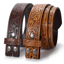 LALATCH Western Belts for Men Women without Buckle, 2 Pack Cowboy Cowgirl Belt Strap Country Western Leather Belts for Jeans, Coffee+Brown