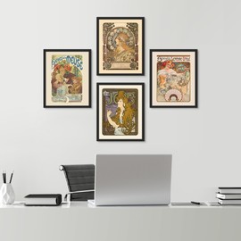 SIGNWIN Framed Poster Alphonse Mucha Art Deco Female Portraits Wilderness Nature Illustrations Fine Art Decorative Country/Farmhouse Vintage for Living Room, Bedroom, Office - 12"x16"x 4 Black