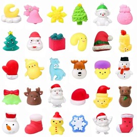 ​Christmas Mochi Squishy Toys,30Pcs Xmax Fidget Toys Stress Squeeze Toy for Kids, Mini Kawaii Moji Squishies Soft Fidget Toy Pack for Xmas Party Bags Fillers Girls Boys Kids Treats Party Favors Gifts
