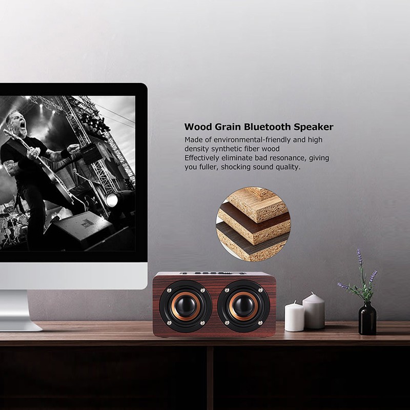 W5 Red Wood Grain Bluetooth Speaker Bluetooth 4.2 Dual Louderspeakers