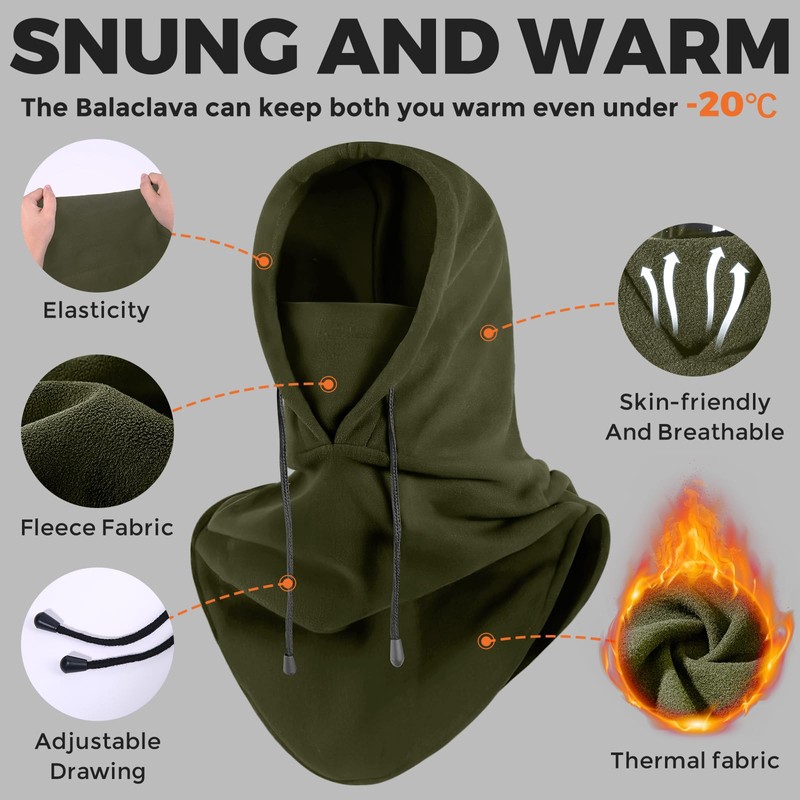AURUZA Balaclava Winter Hat Thermal Face Mask Snood Hood Hat
