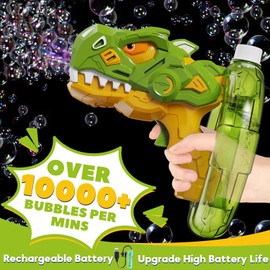 LLESSOO Bubble Gun, Dinosaur Bubble Guns for Kids Ages 4-8, Bubble Machine Gun for Toddlers 3-5, Rechargeable Bubble Blower Maker, Outdoor Toys for Kids Ages 4-8, Summer Bubble Toys (Green)